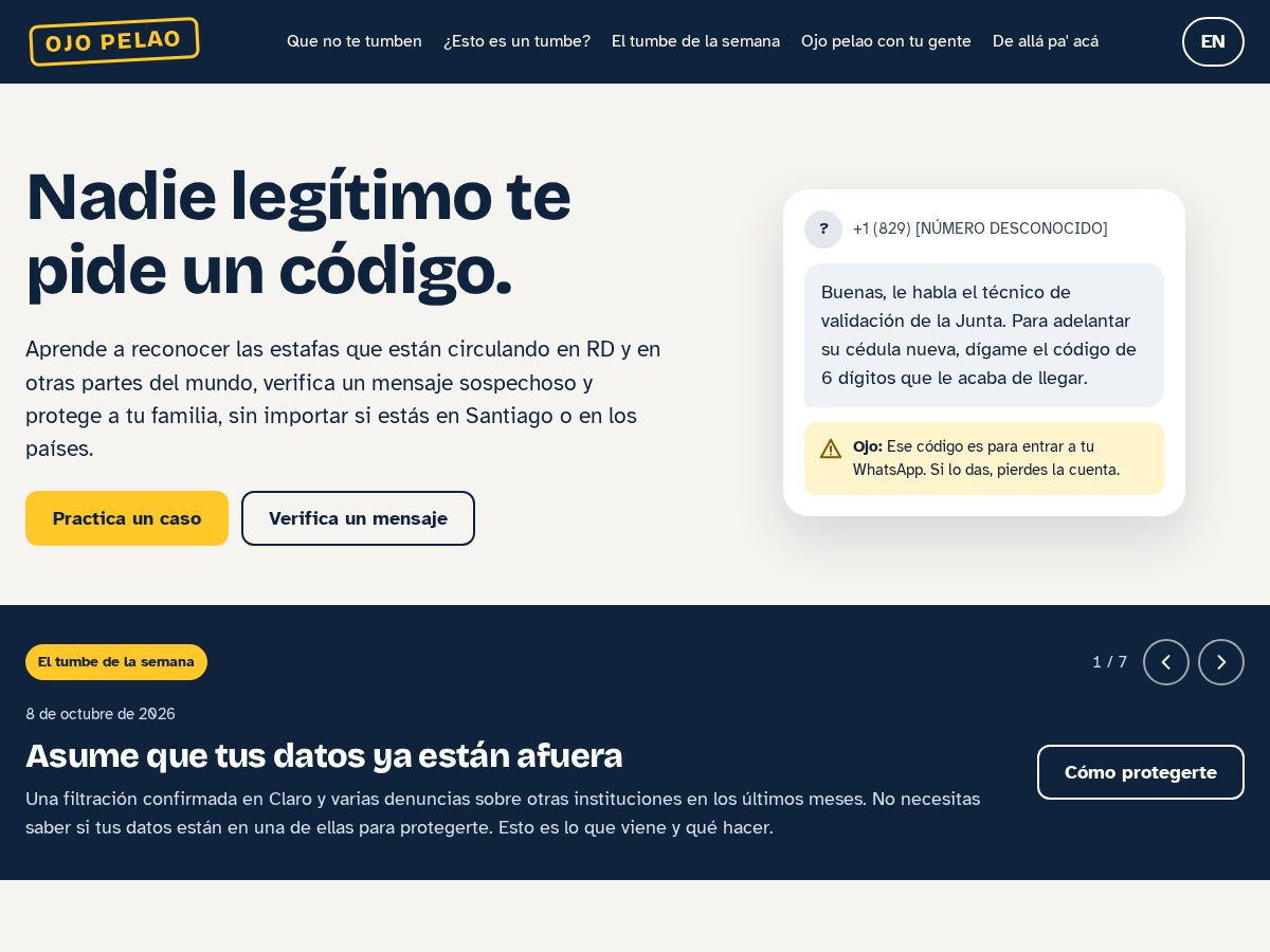 Landing-page snapshot of ojopelao.org