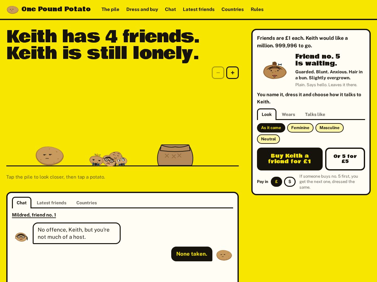 Landing-page snapshot of onepoundpotato.com