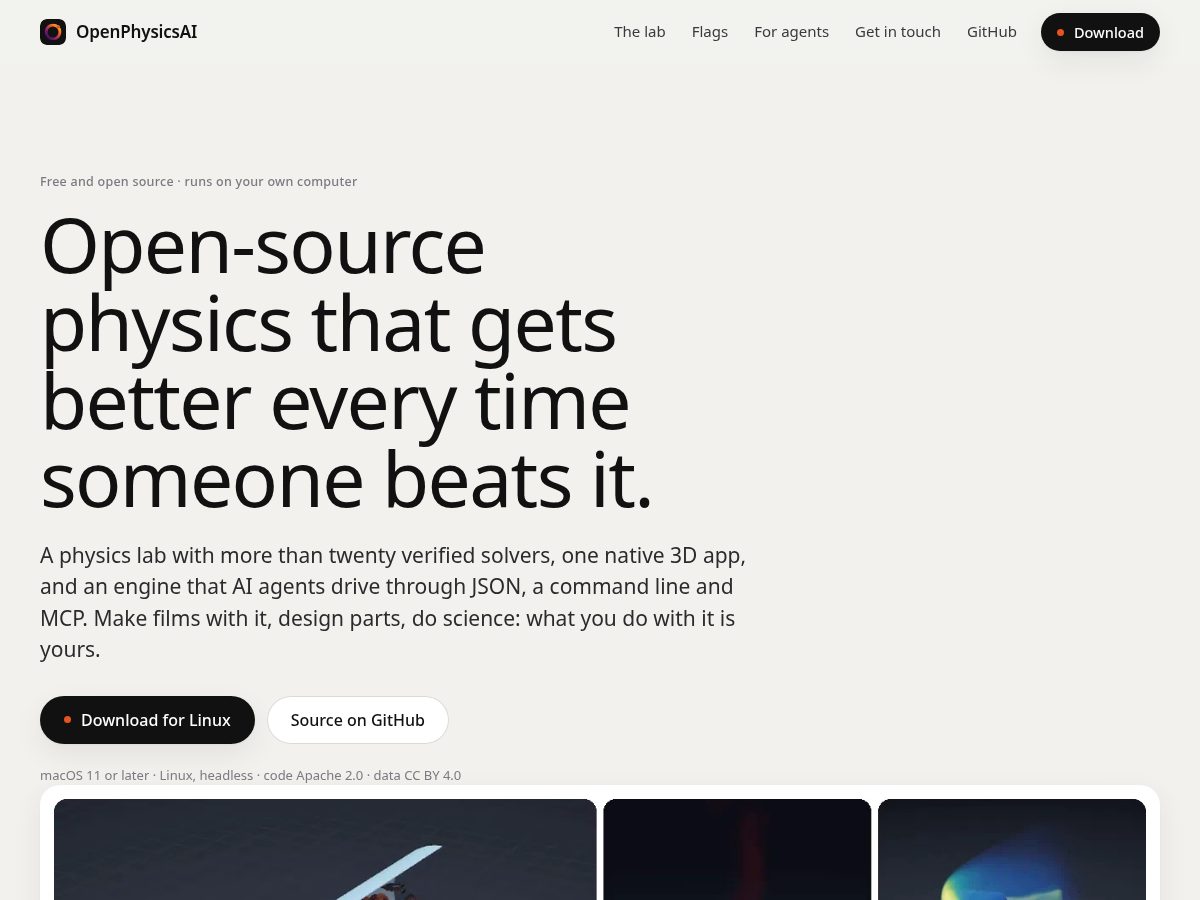 Landing-page snapshot of openphysicsai.org