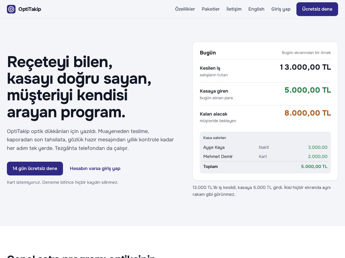 Landing-page snapshot of optitakip.com