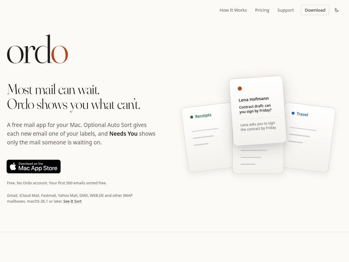 Landing-page snapshot of ordomail.app