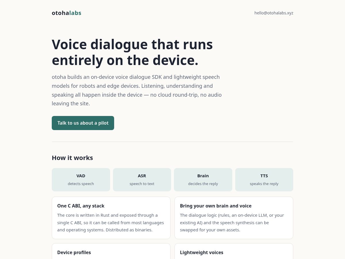 Landing-page snapshot of otohalabs.xyz