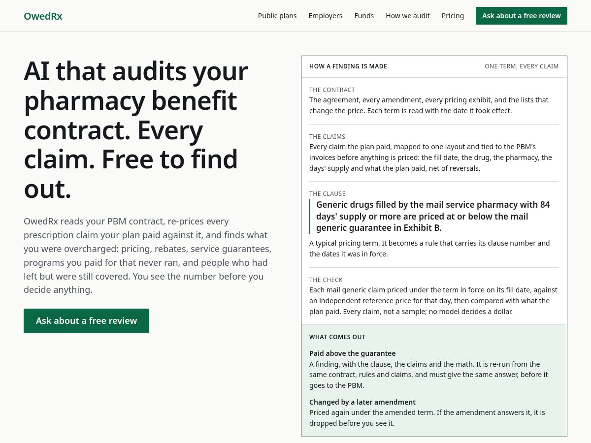 Landing-page snapshot of owedrx.com