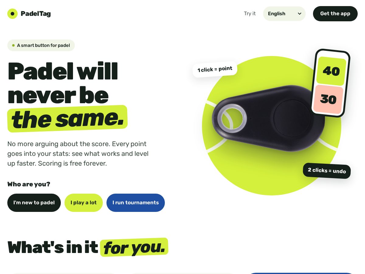 Landing-page snapshot of padeltag.app