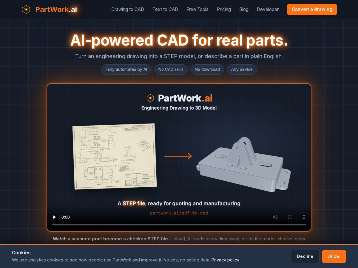 Landing-page snapshot of partworkai.com