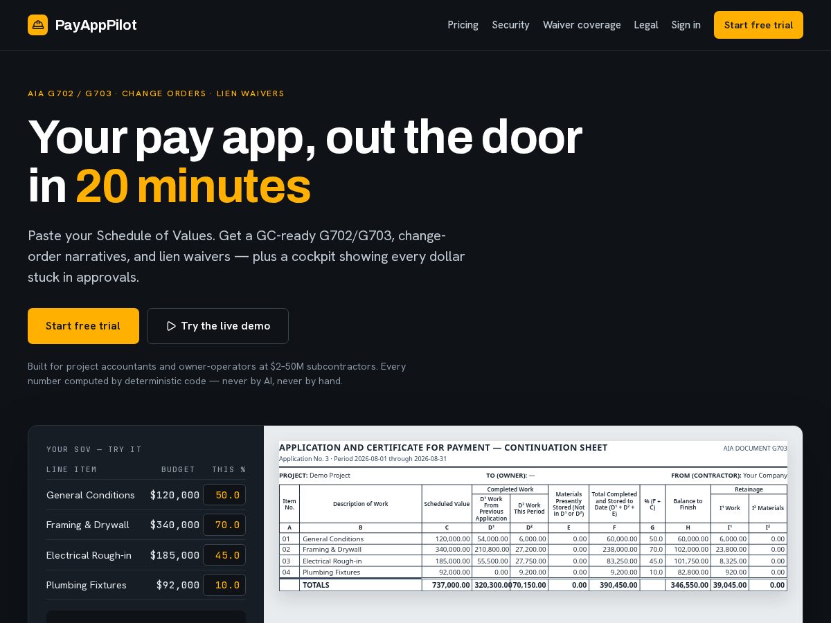 Landing-page snapshot of payapppilot.com