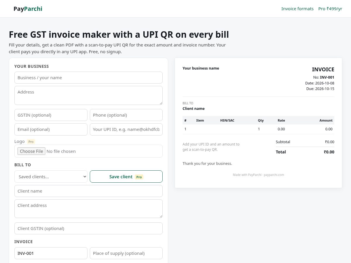 Landing-page snapshot of payparchi.com