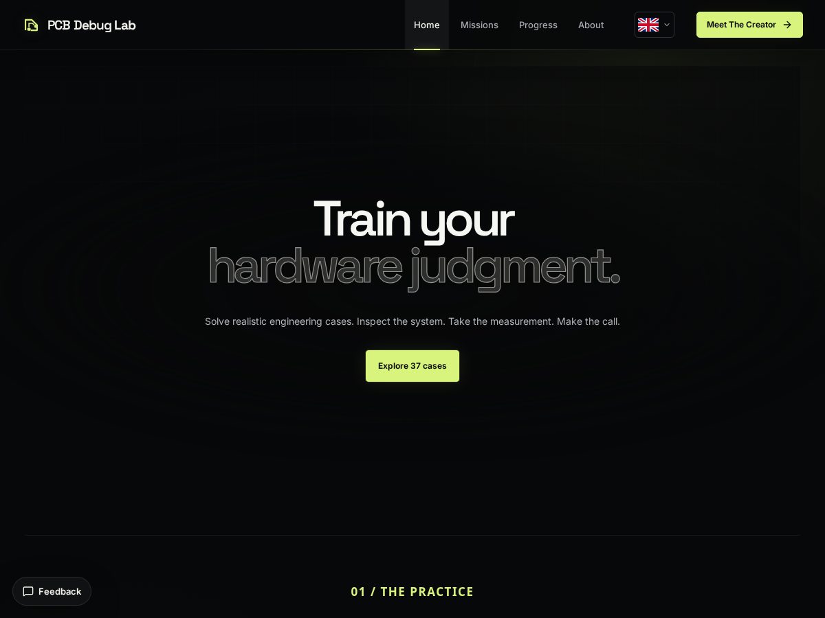Landing-page snapshot of pcbdebuglab.com