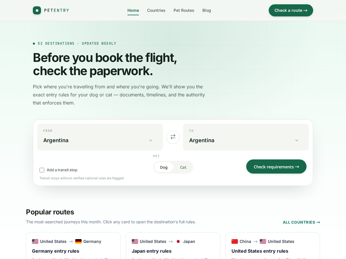 Landing-page snapshot of petentry.net