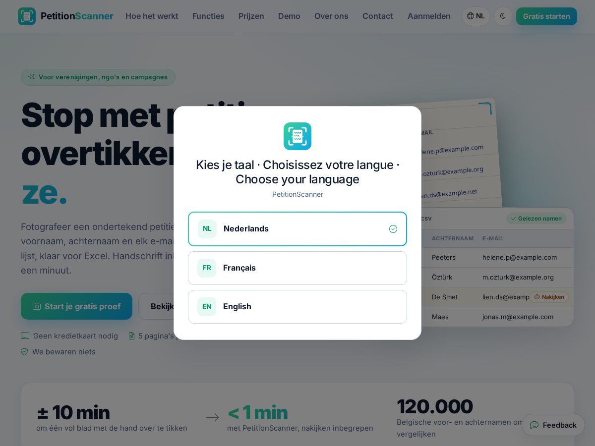 Landing-page snapshot of petitionscanner.app