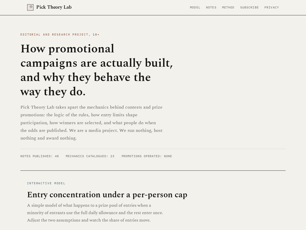 Landing-page snapshot of picktheorylab.com