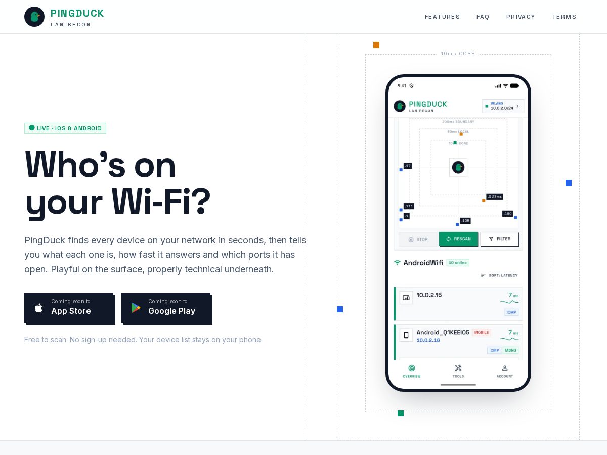 Landing-page snapshot of pingduck.app