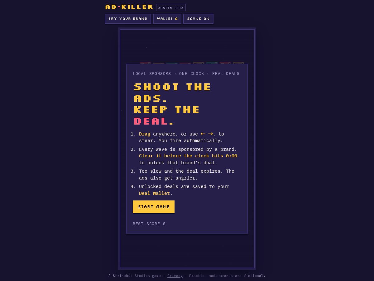 Landing-page snapshot of playadkiller.com
