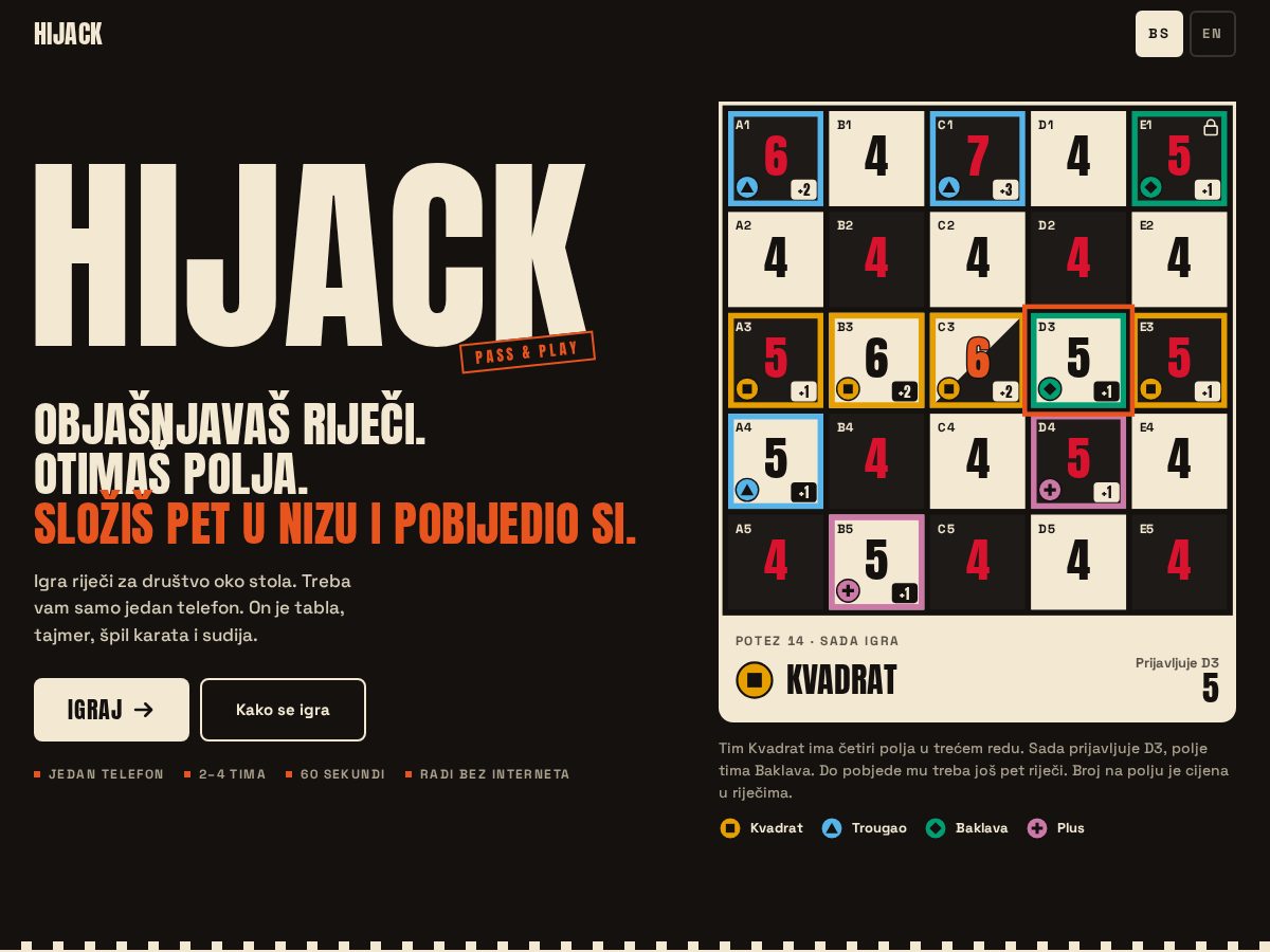 Landing-page snapshot of playhijack.com