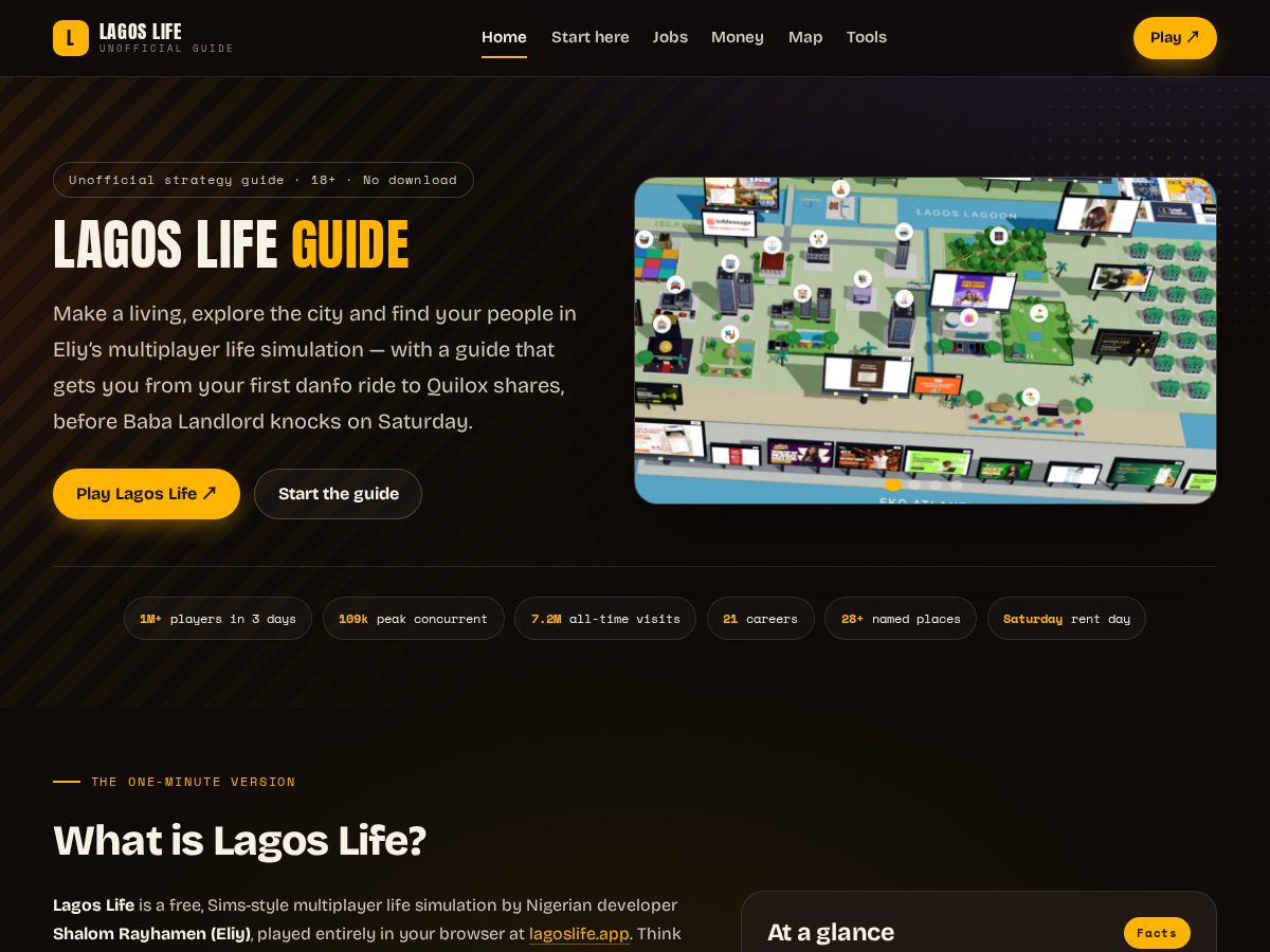 Landing-page snapshot of playlagoslife.com
