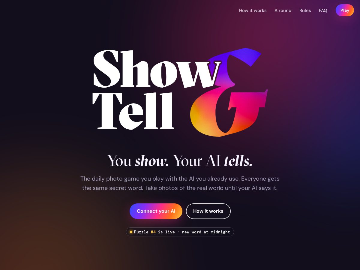 Landing-page snapshot of playshowandtell.com