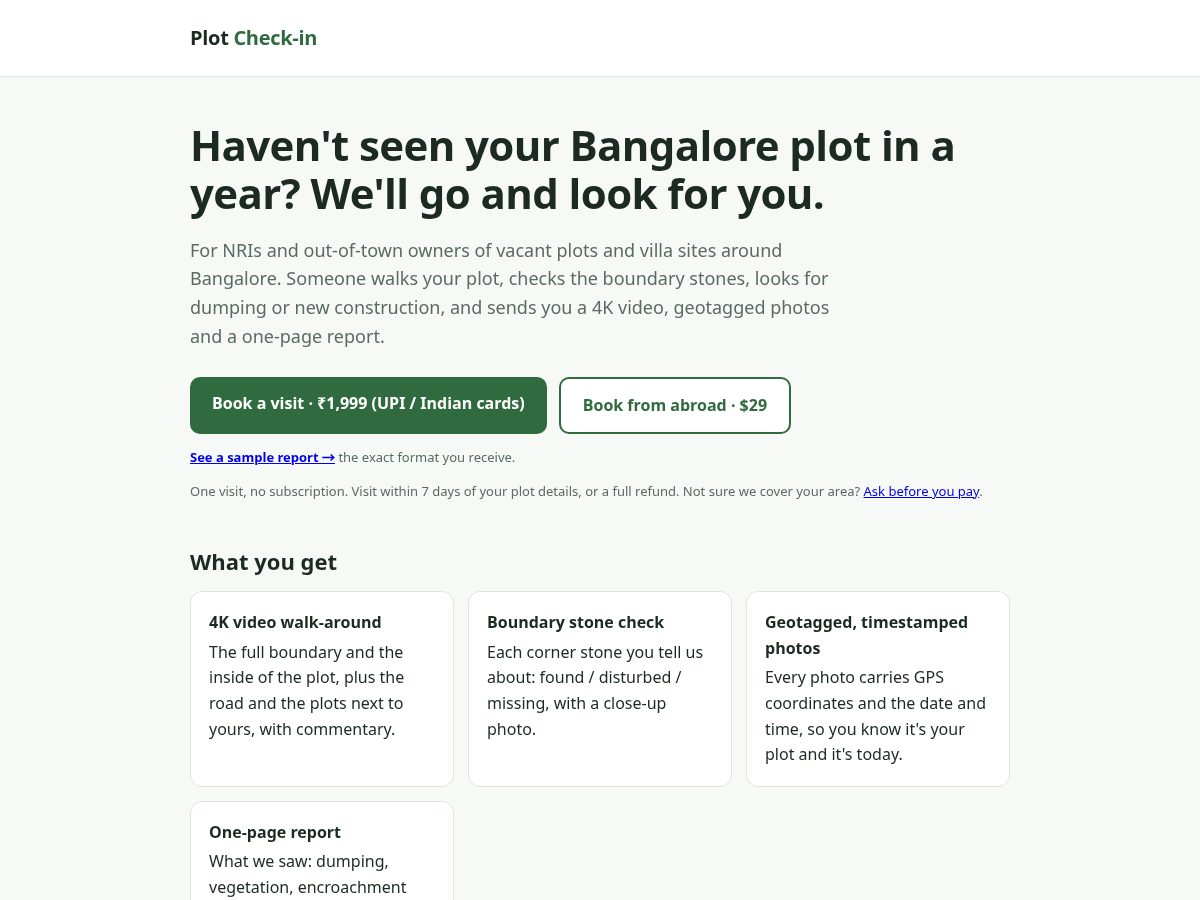 Landing-page snapshot of plotcheckin.com