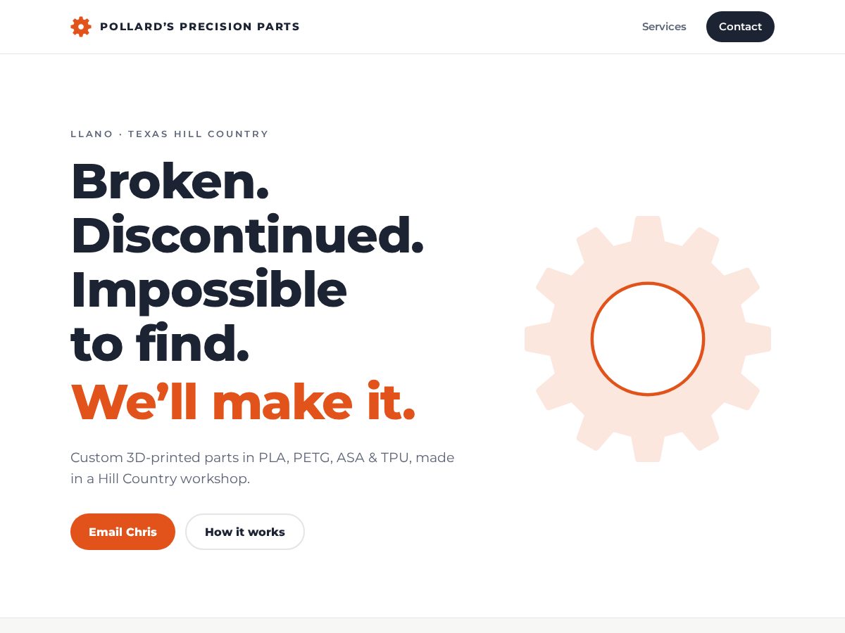 Landing-page snapshot of pollardprecisionparts.com