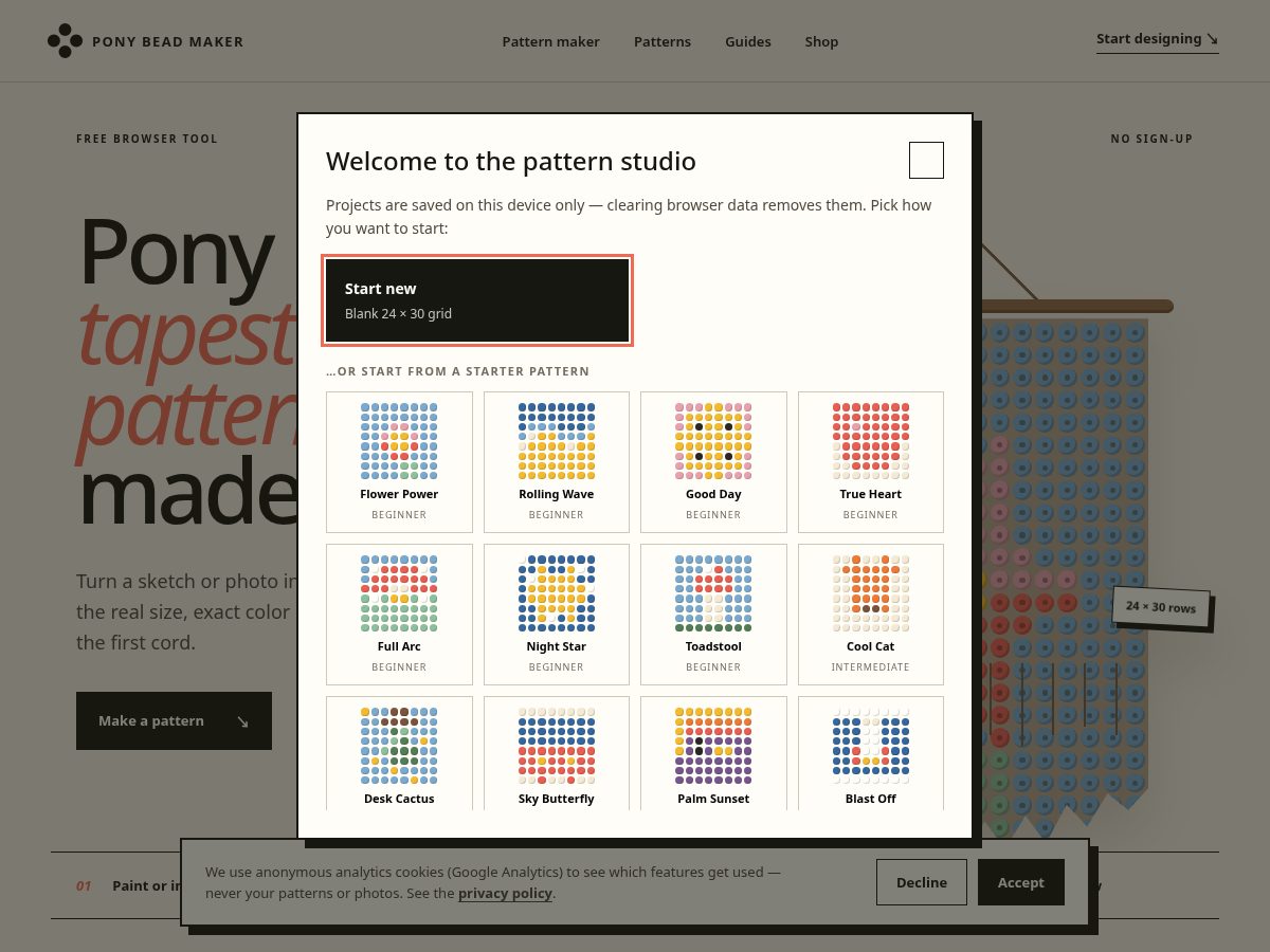 Landing-page snapshot of ponybeadmaker.com