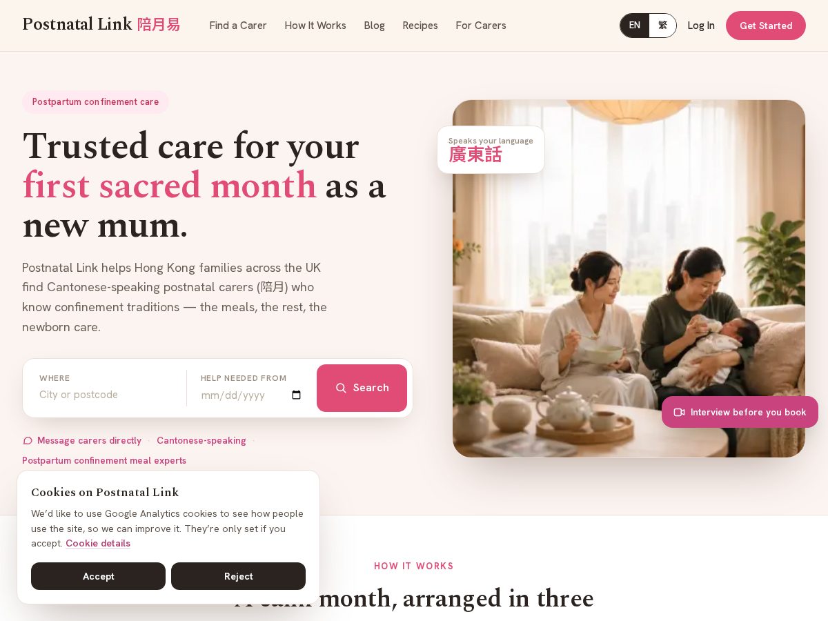 Landing-page snapshot of postnatalink.com