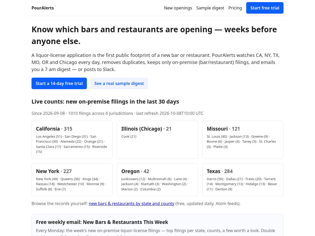 Landing-page snapshot of pouralerts.com