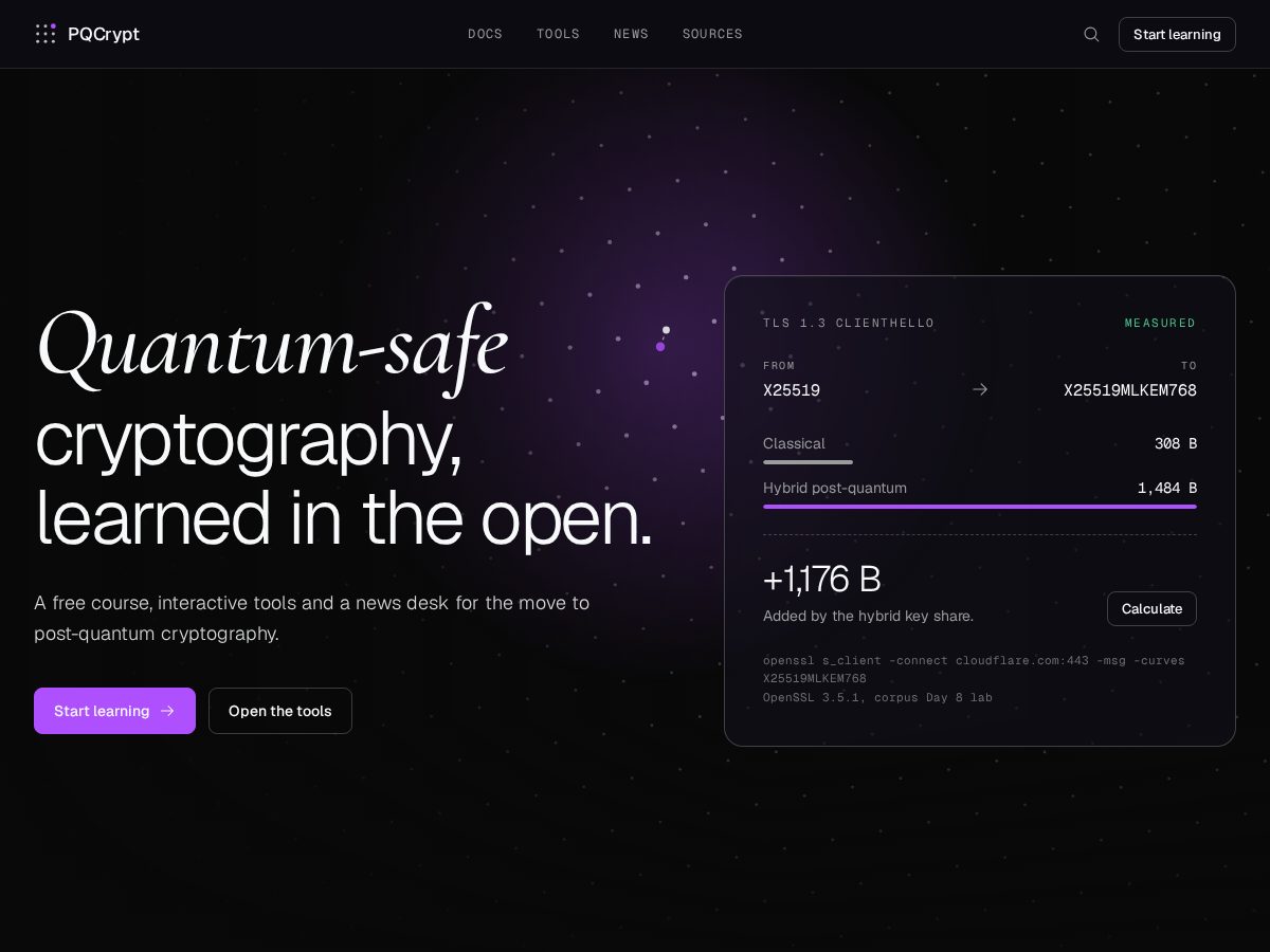 Landing-page snapshot of pqcrypt.xyz