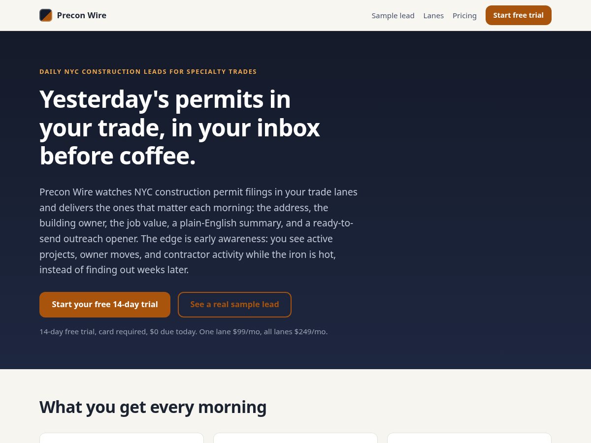 Landing-page snapshot of preconwire.com