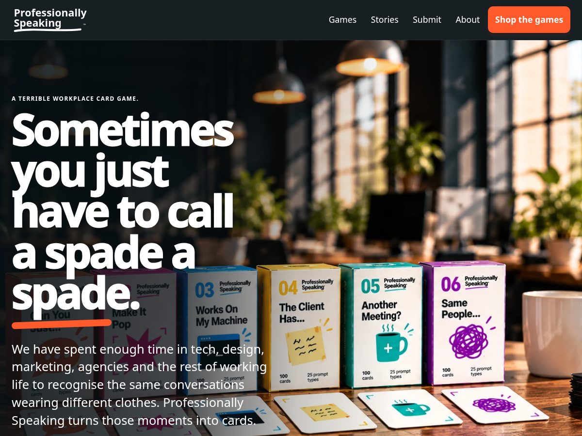 Landing-page snapshot of professionallyspeaking.games