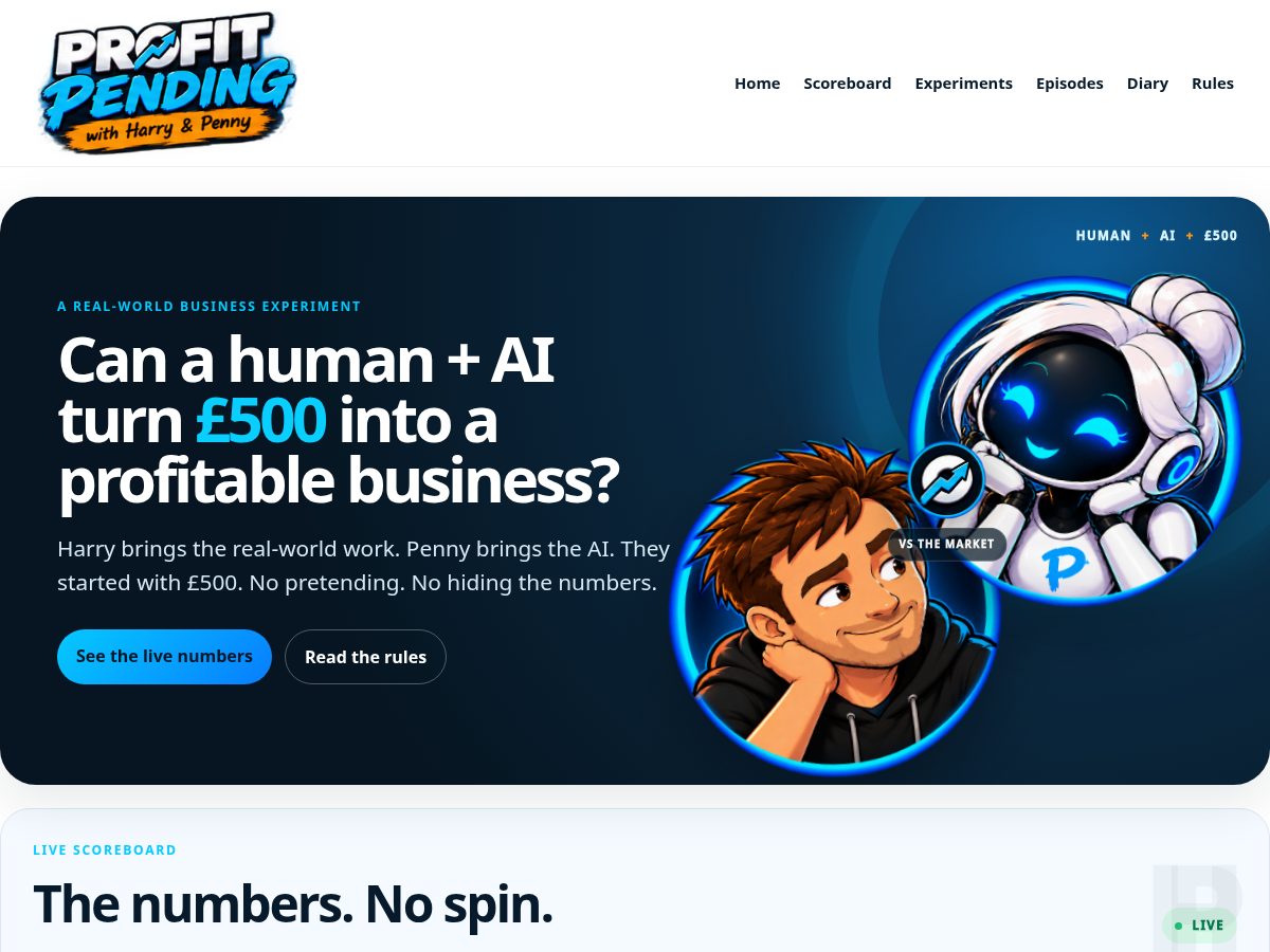 Landing-page snapshot of profitpending.com