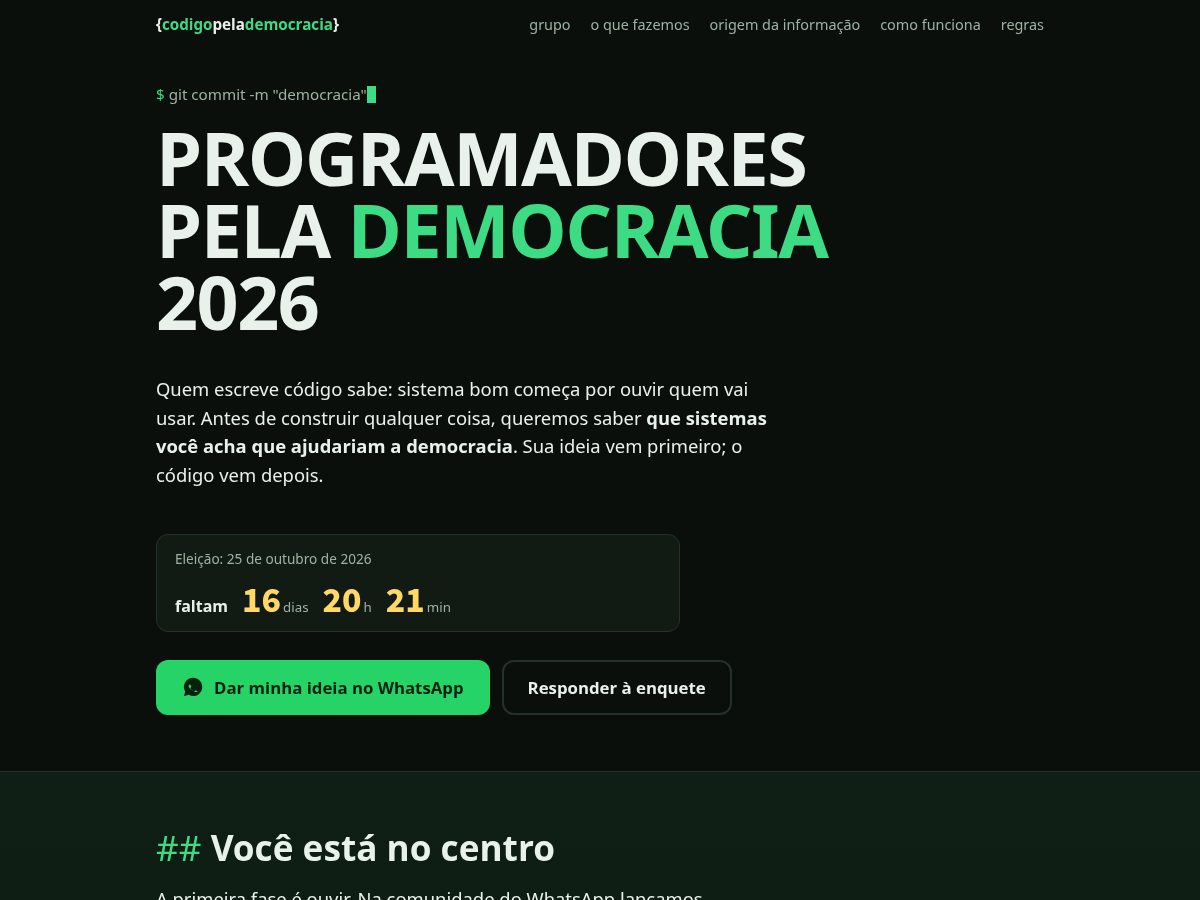 Landing-page snapshot of programadorespelademocracia.org