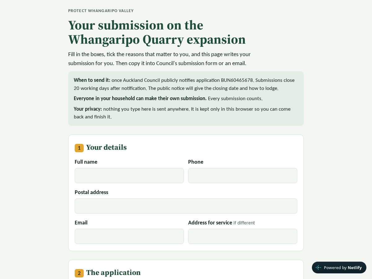 Landing-page snapshot of protect-matakana-whangaripo.com