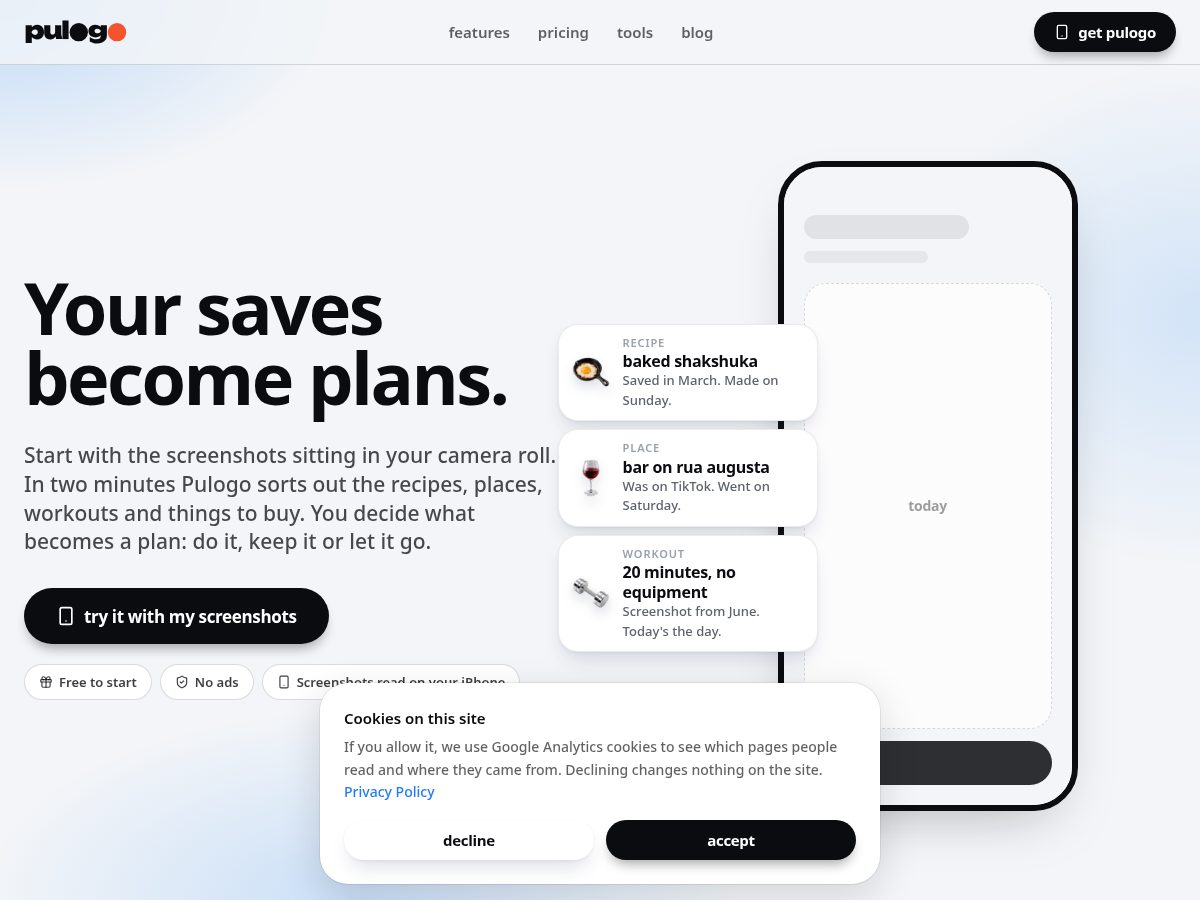 Landing-page snapshot of pulogo.app