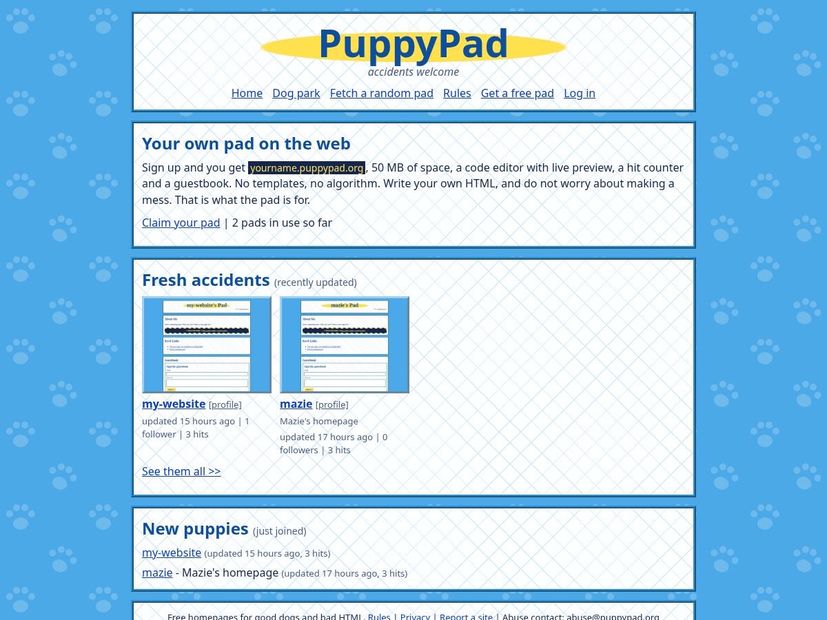 Landing-page snapshot of puppypad.org