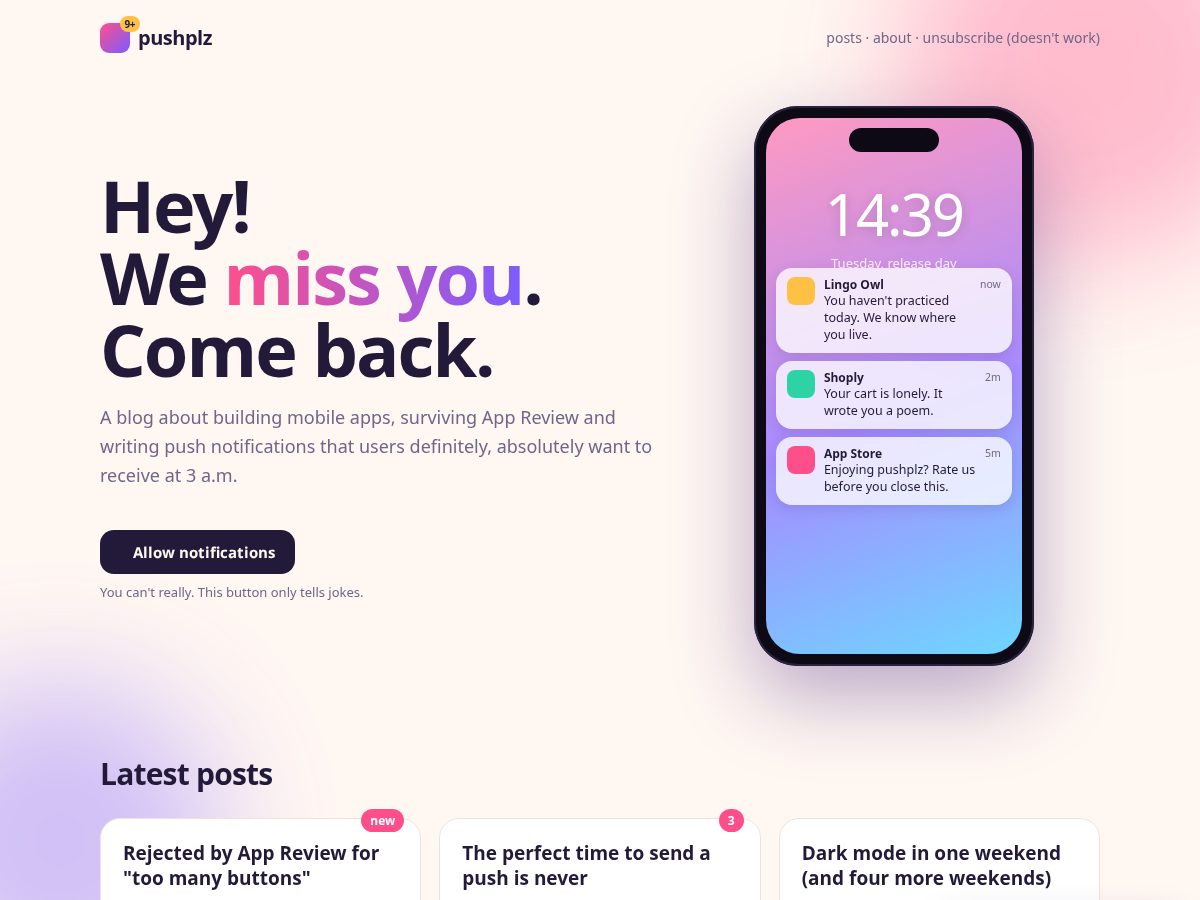 Landing-page snapshot of pushplz.fyi