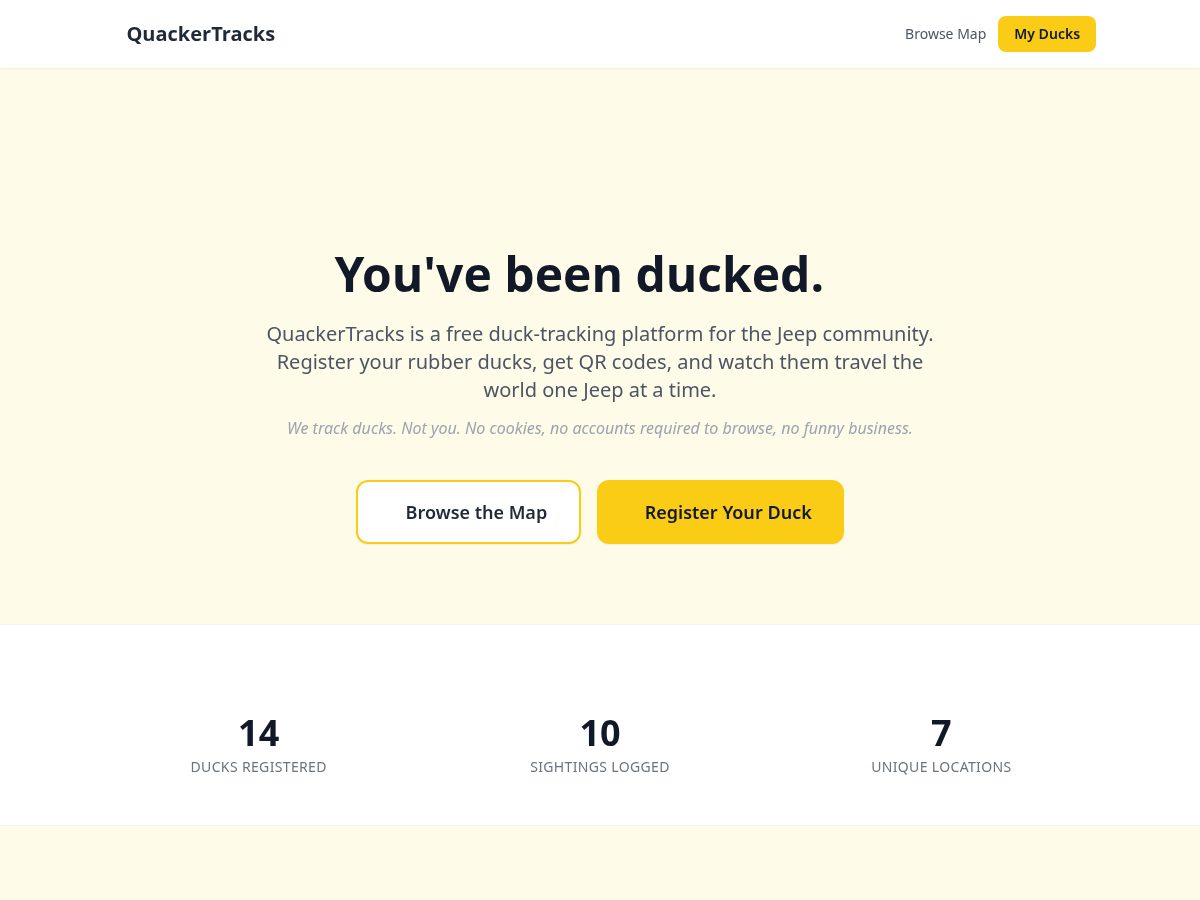 Landing-page snapshot of quackertracks.com