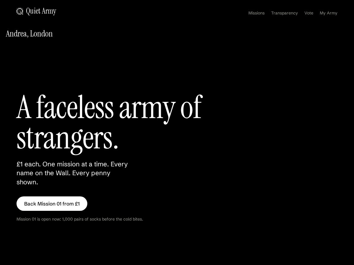 Landing-page snapshot of quietarmy.org