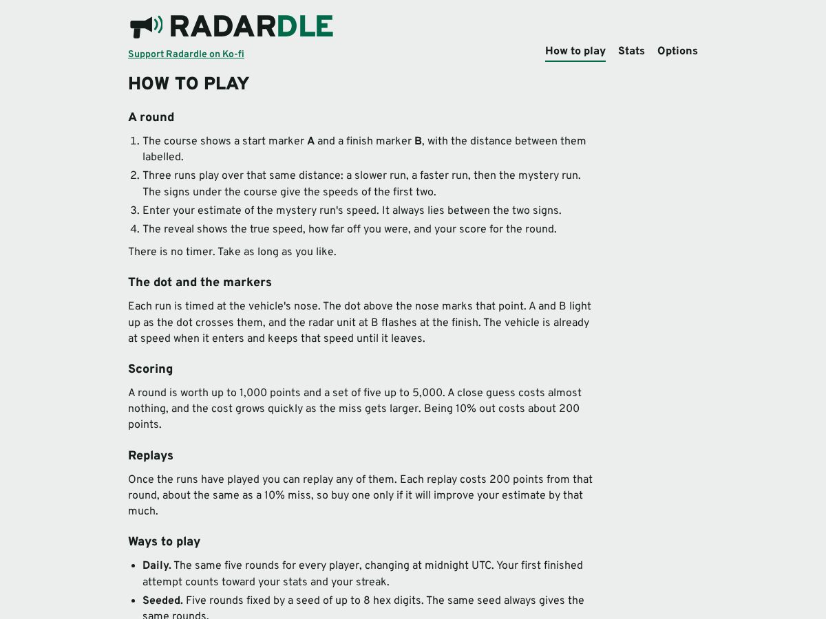 Landing-page snapshot of radardle.com