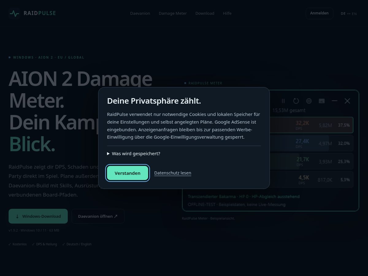 Landing-page snapshot of raidpulse.net