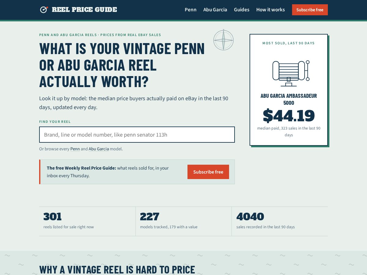 Landing-page snapshot of reelpriceguide.com