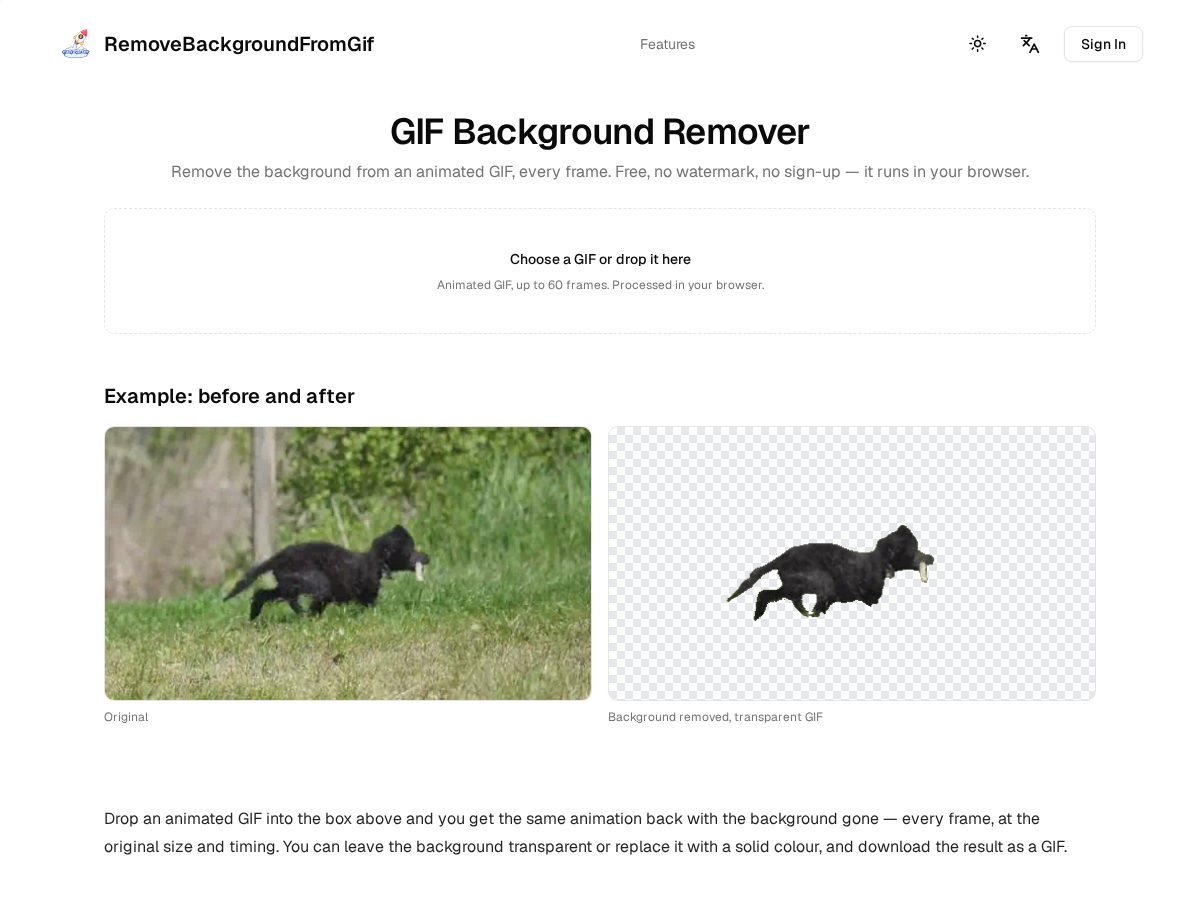 Landing-page snapshot of removebackgroundfromgif.com
