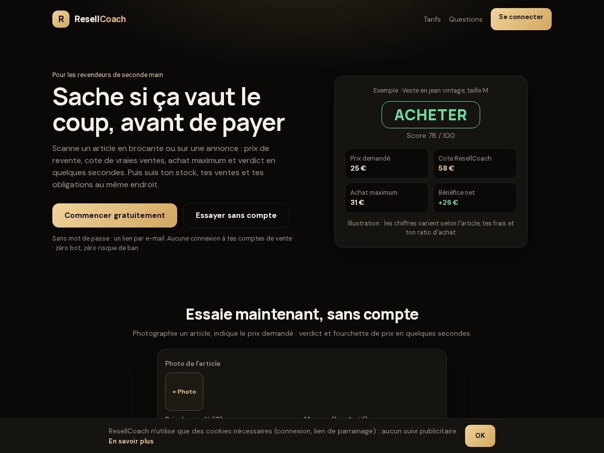 Landing-page snapshot of resellcoach.app