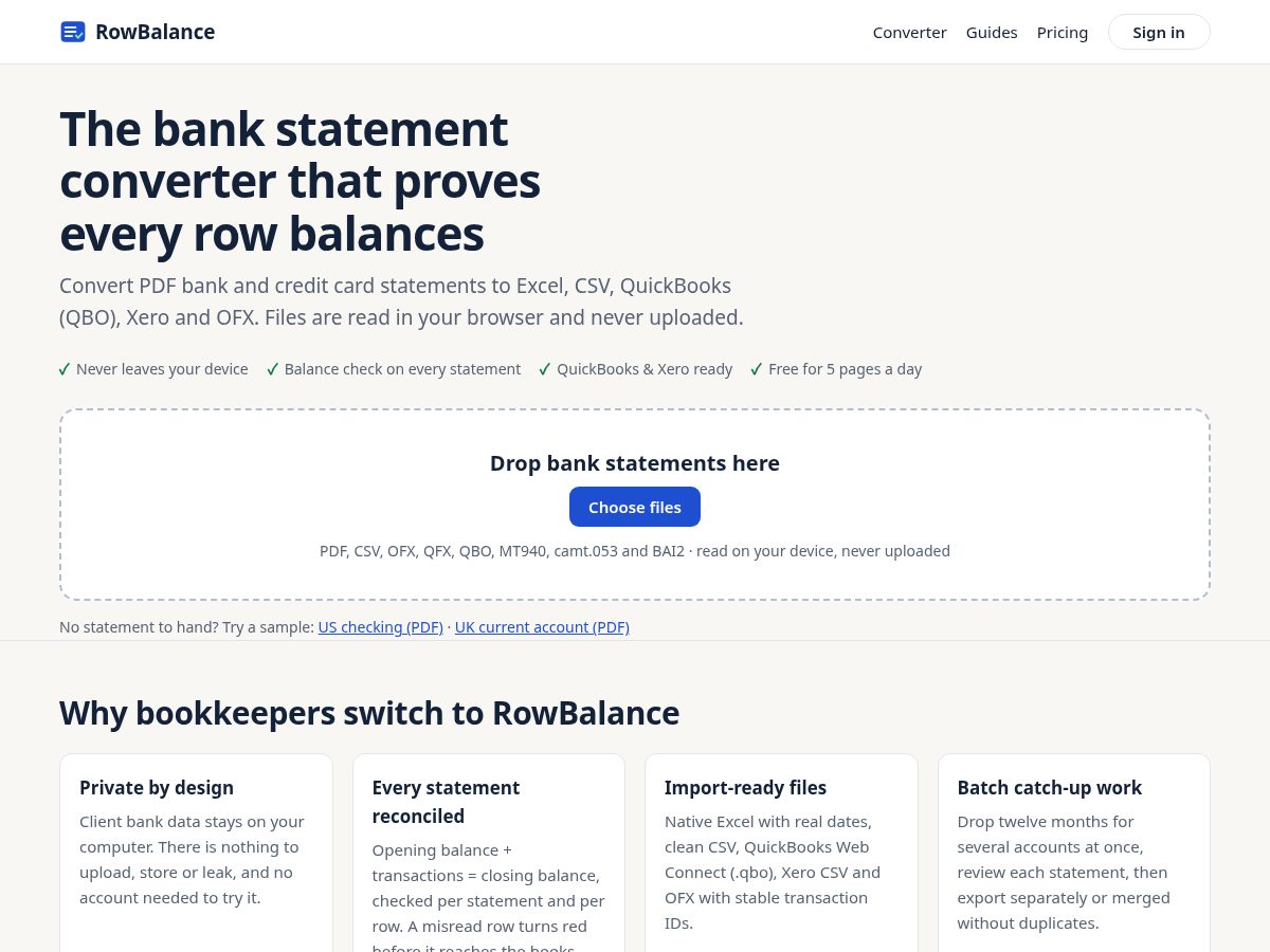 Landing-page snapshot of rowbalance.com