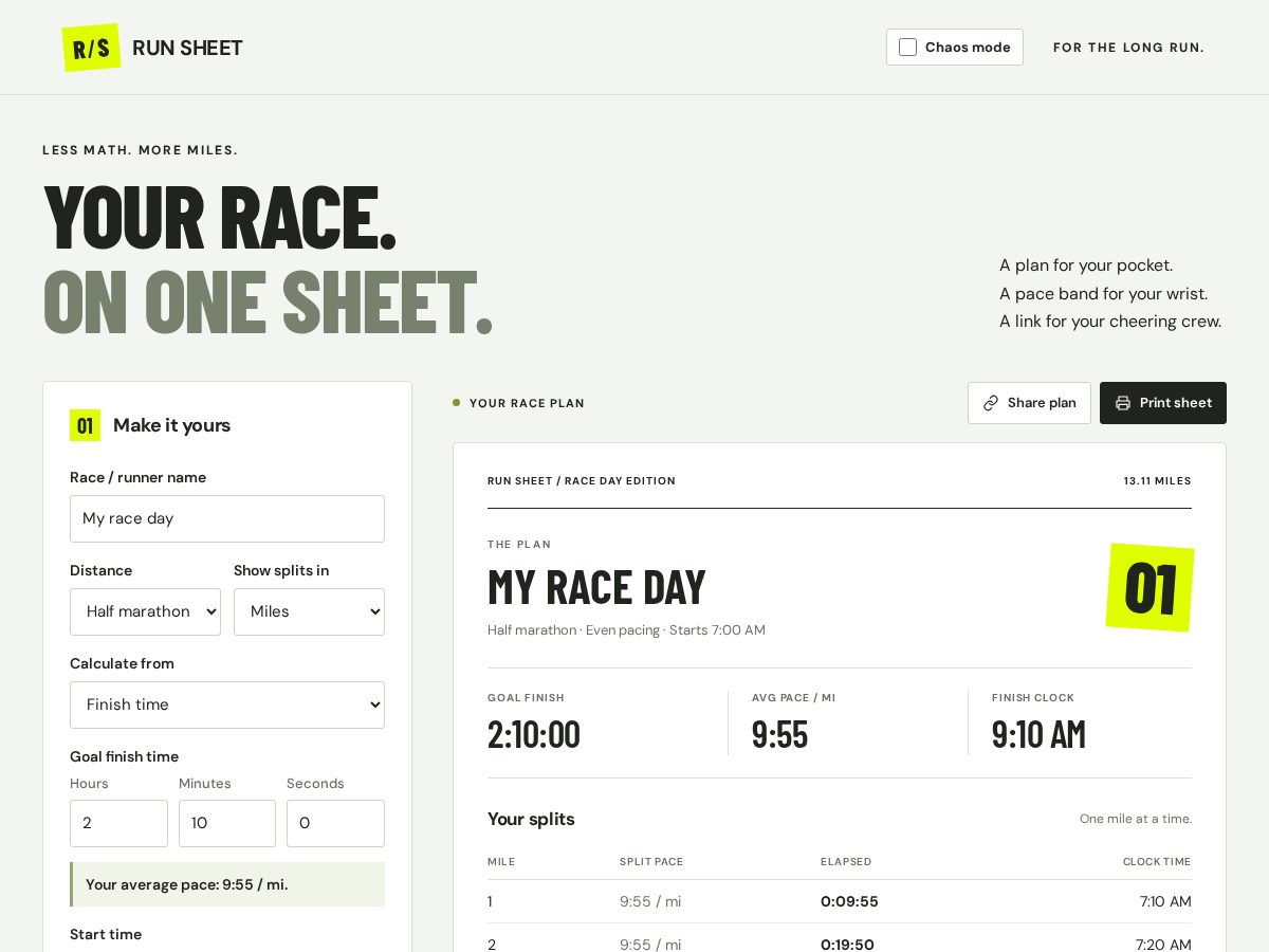Landing-page snapshot of run-sheet.com
