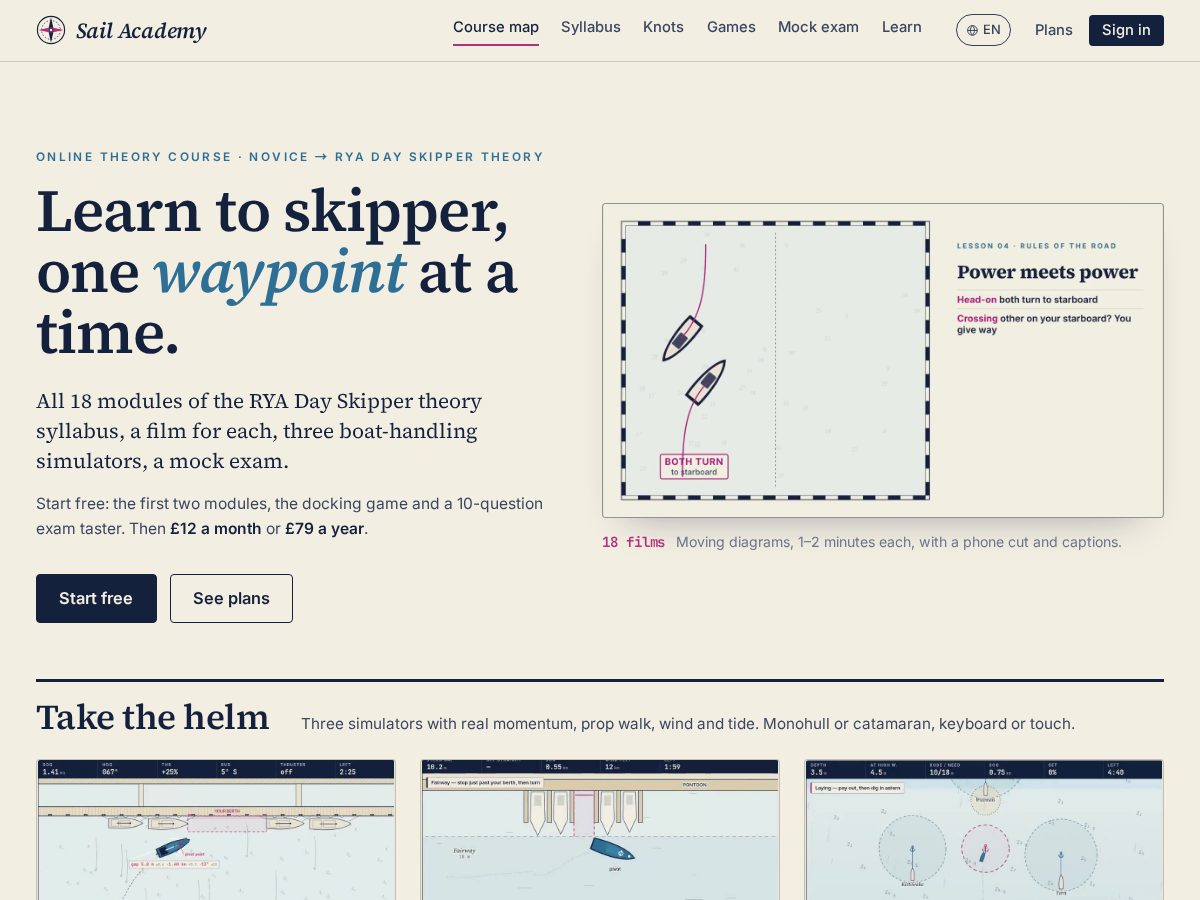 Landing-page snapshot of sailacademyonline.com