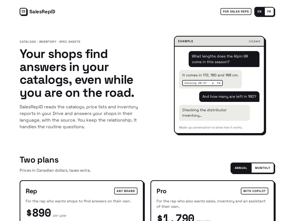 Landing-page snapshot of salesrepid.app