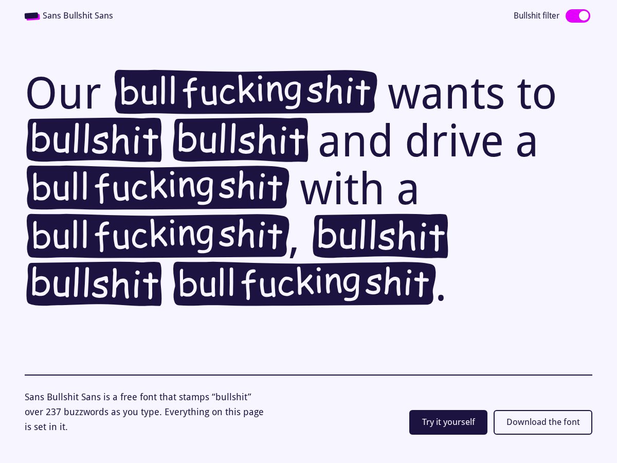 Landing-page snapshot of sansbullshitsans.org