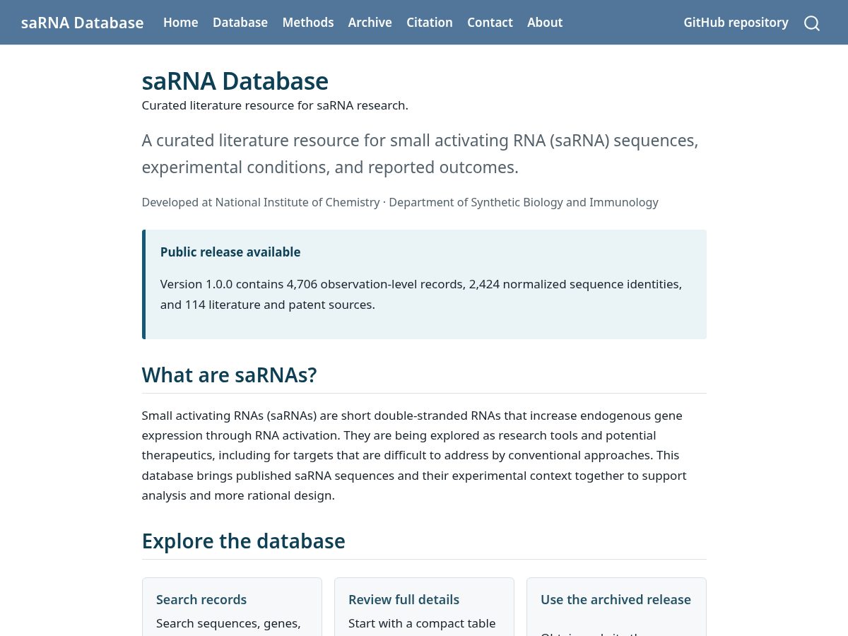 Landing-page snapshot of sarna-db.org