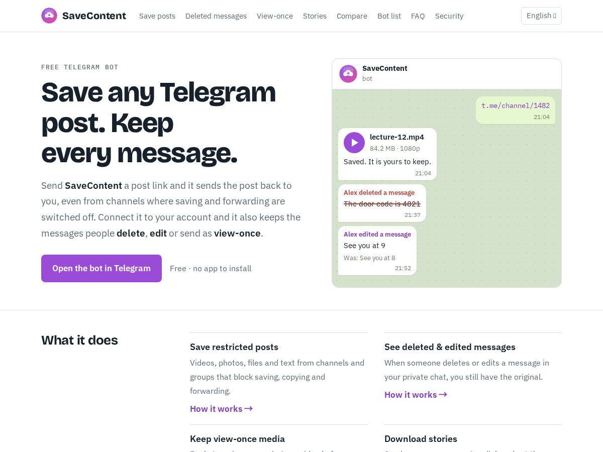 Landing-page snapshot of savecontent.app