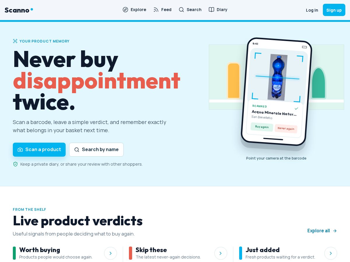 Landing-page snapshot of scanno.app