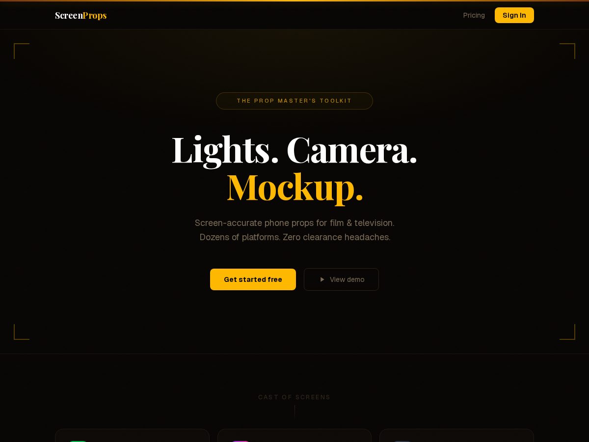 Landing-page snapshot of screenpropsapp.com